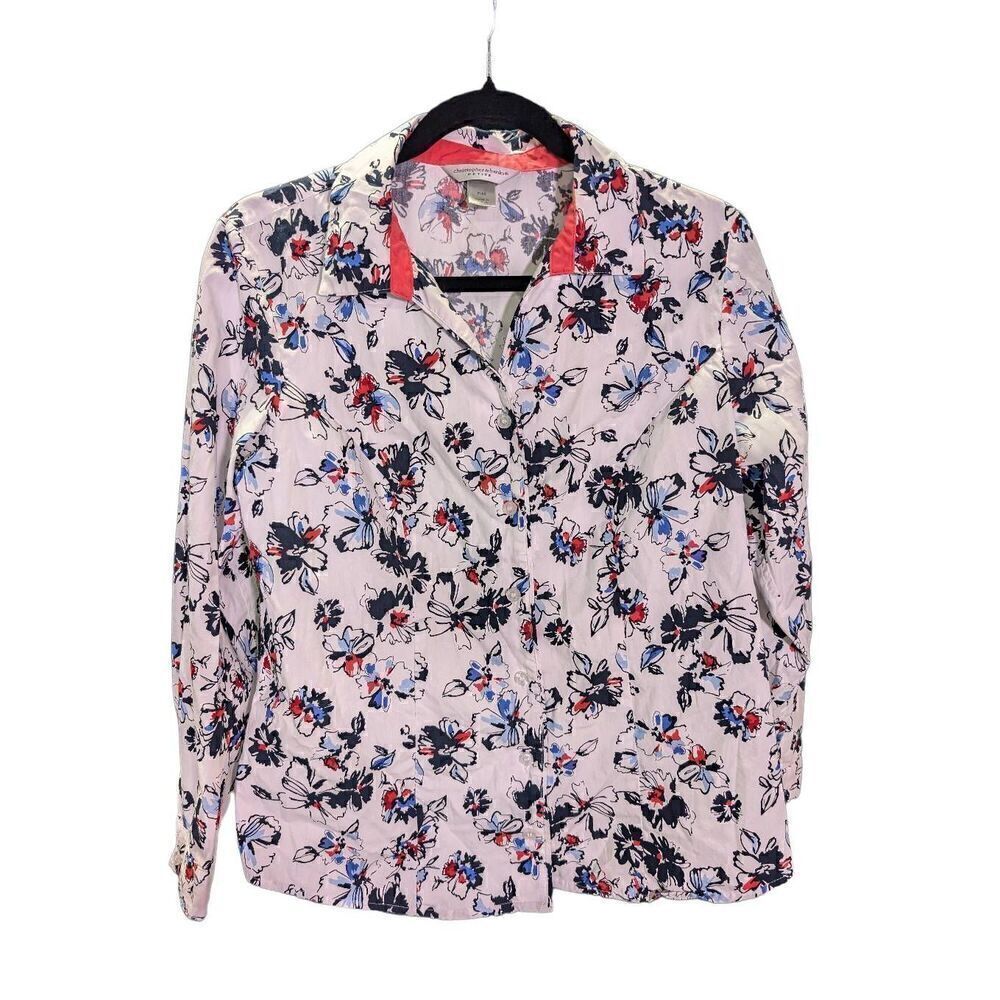 Christopher & Banks Floral Print Button Down Long Sleeve Size Petite Medium